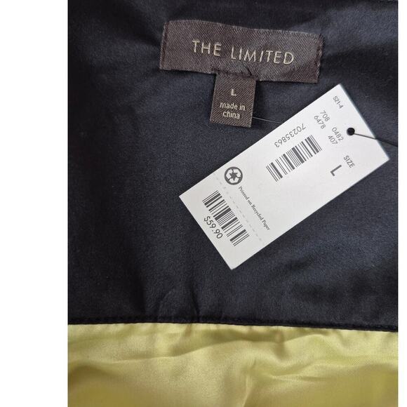 NWT The Limited  100% Polyester Yellow Pleated Skirt Lining Black Waistband Sz L - Picture 4 of 4